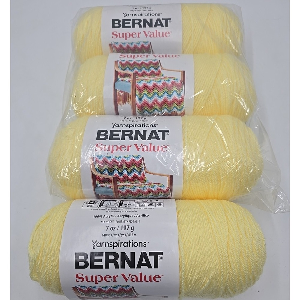 NEW Lot of 4 Super Value Yarn Yellow 7oz‎ 100% Acrylic Bernat